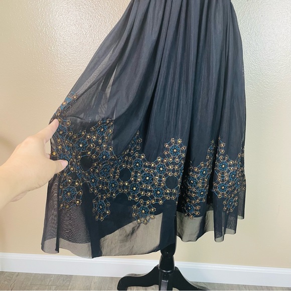 Vtg Maggy London Sequins Black Chiffon Front Beaded Cocktail Dress 12P Evening - Picture 7 of 11